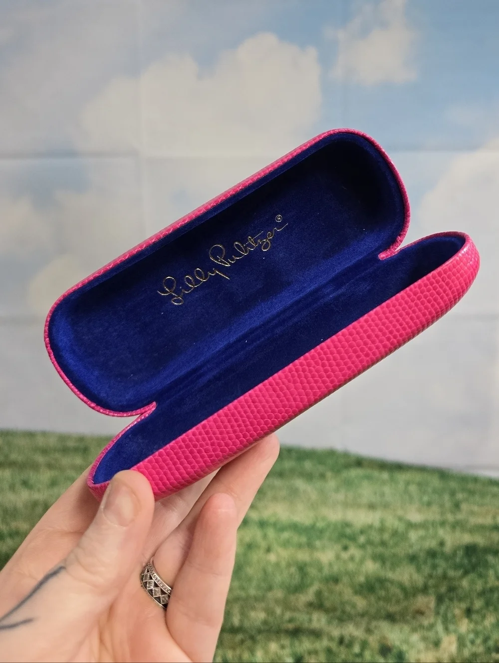Lilly Pulitzer Hot Pink Faux Leather Snakeskin Embossed Glasses Hardcase